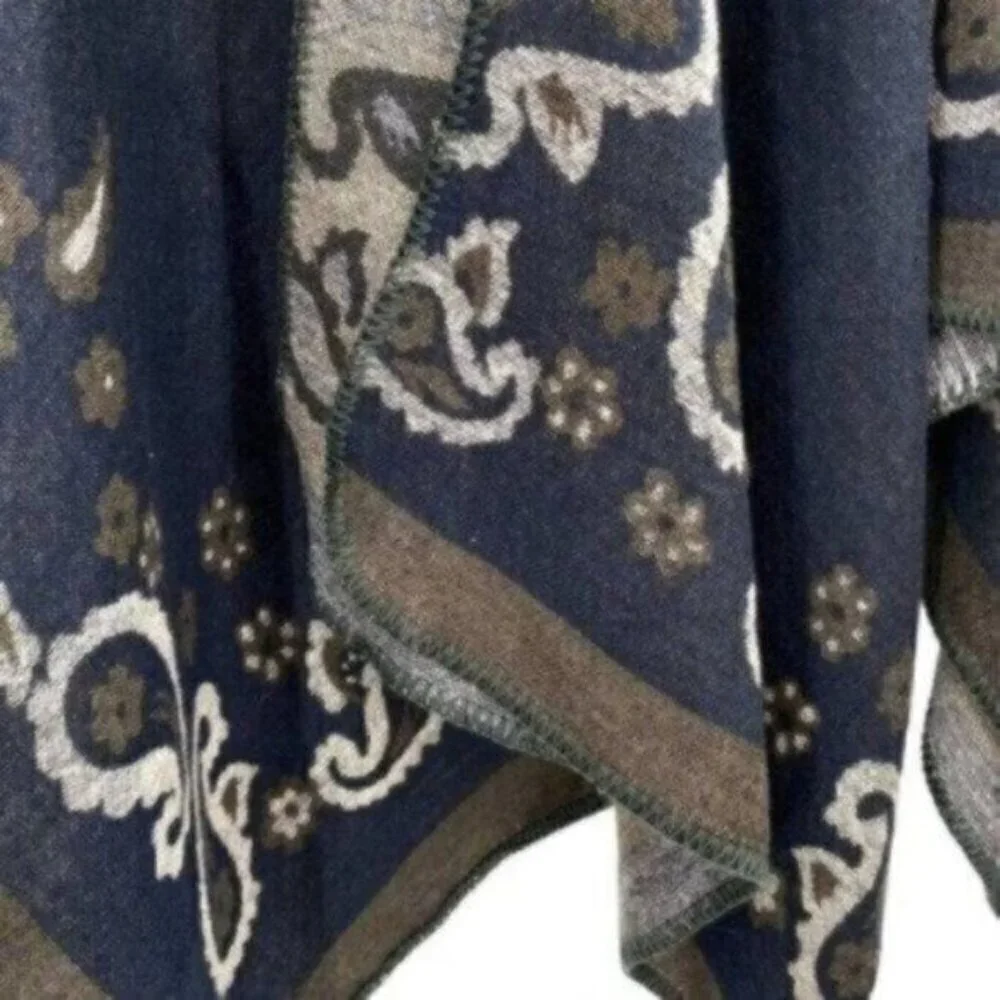 Western Paisley Knit Poncho Shrug Sweater